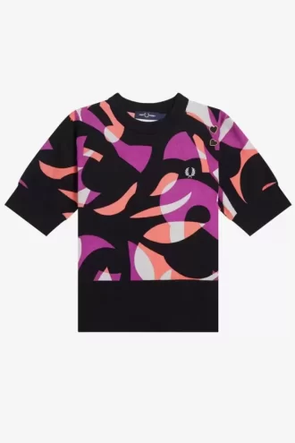 Abstrakter Kurzarmpullover für Damen