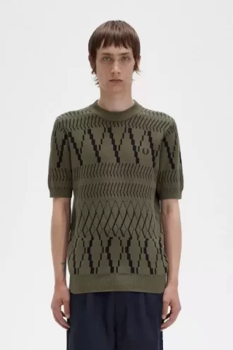 Argyle-Panel-Strick-T-Shirt für Herren