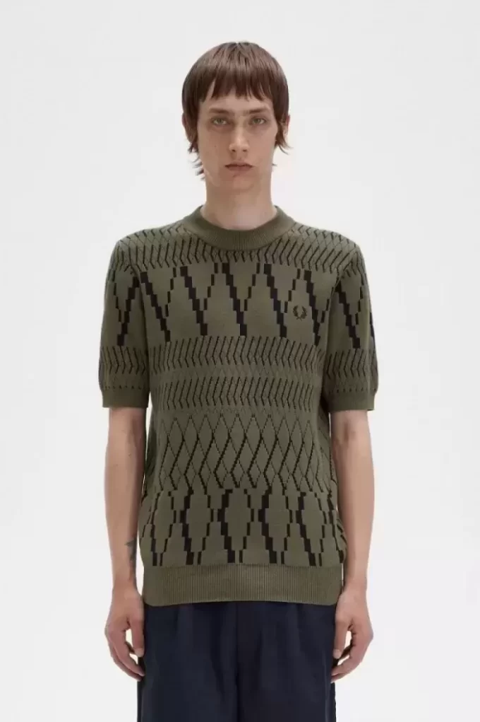 Argyle-Panel-Strick-T-Shirt für Herren
