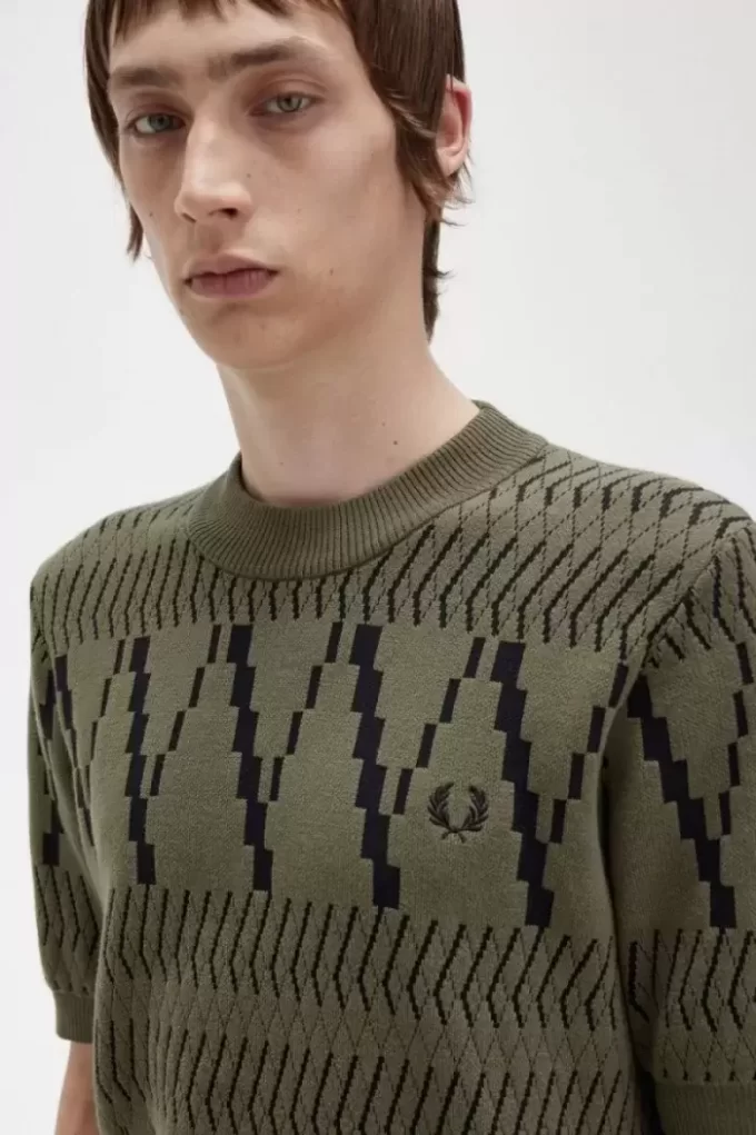 Argyle-Panel-Strick-T-Shirt für Herren