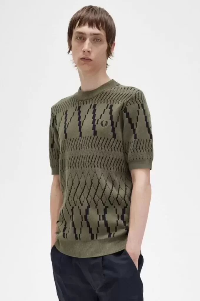 Argyle-Panel-Strick-T-Shirt für Herren