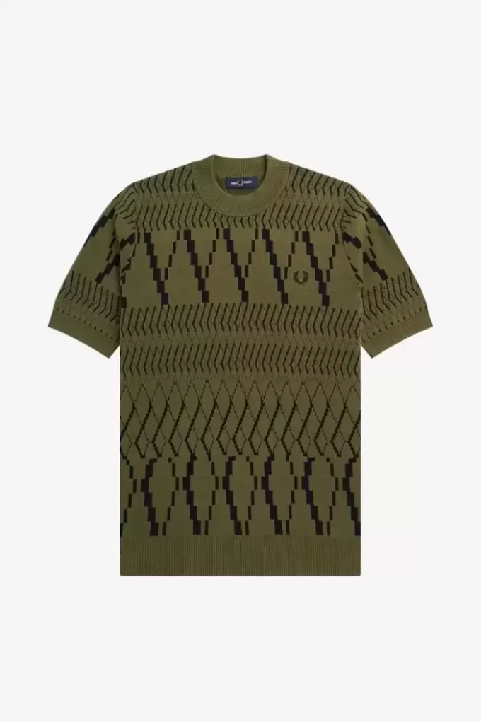 Argyle-Panel-Strick-T-Shirt für Herren