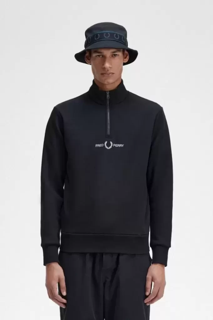 Bestickte Herren-Sweatshirts mit halbem Reißverschluss