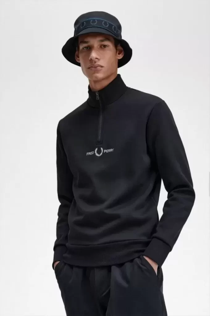 Bestickte Herren-Sweatshirts mit halbem Reißverschluss