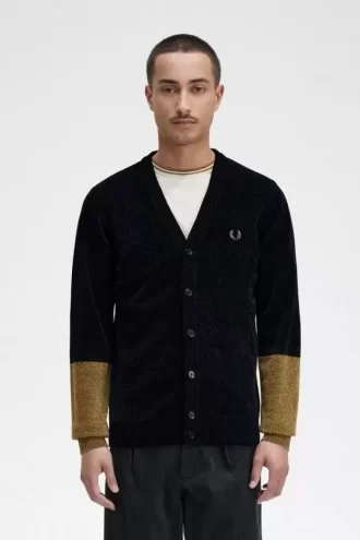 Chenille-Cardigan für Herren im Colour-Block-Design