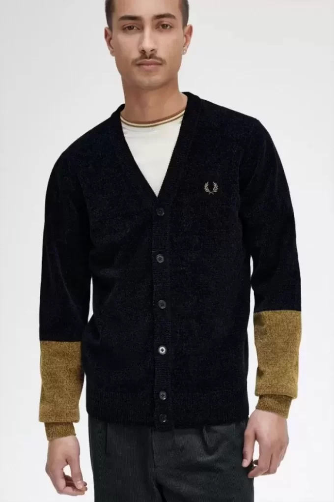 Chenille-Cardigan für Herren im Colour-Block-Design