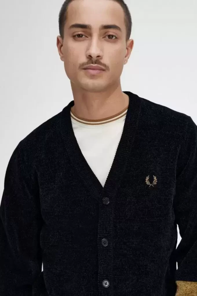 Chenille-Cardigan für Herren im Colour-Block-Design