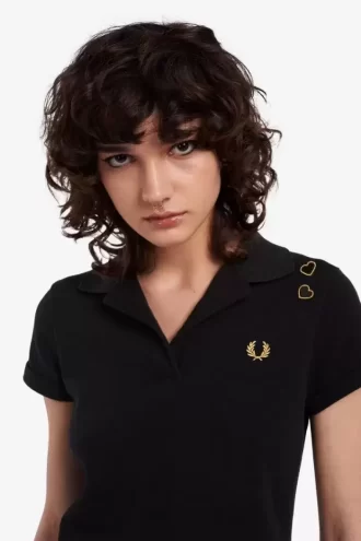 Damen-Poloshirt aus Piqué mit offenem Kragen