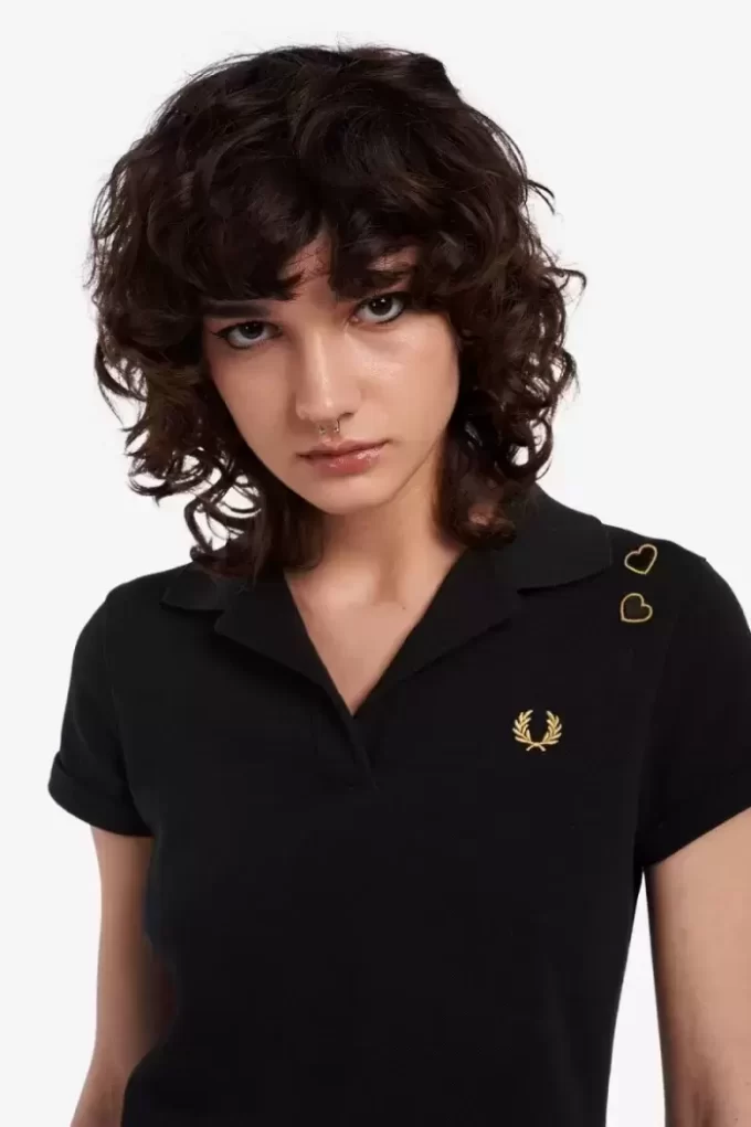 Damen-Poloshirt aus Piqué mit offenem Kragen