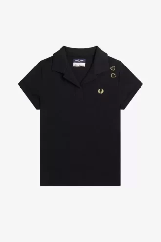 Damen-Poloshirt aus Piqué mit offenem Kragen
