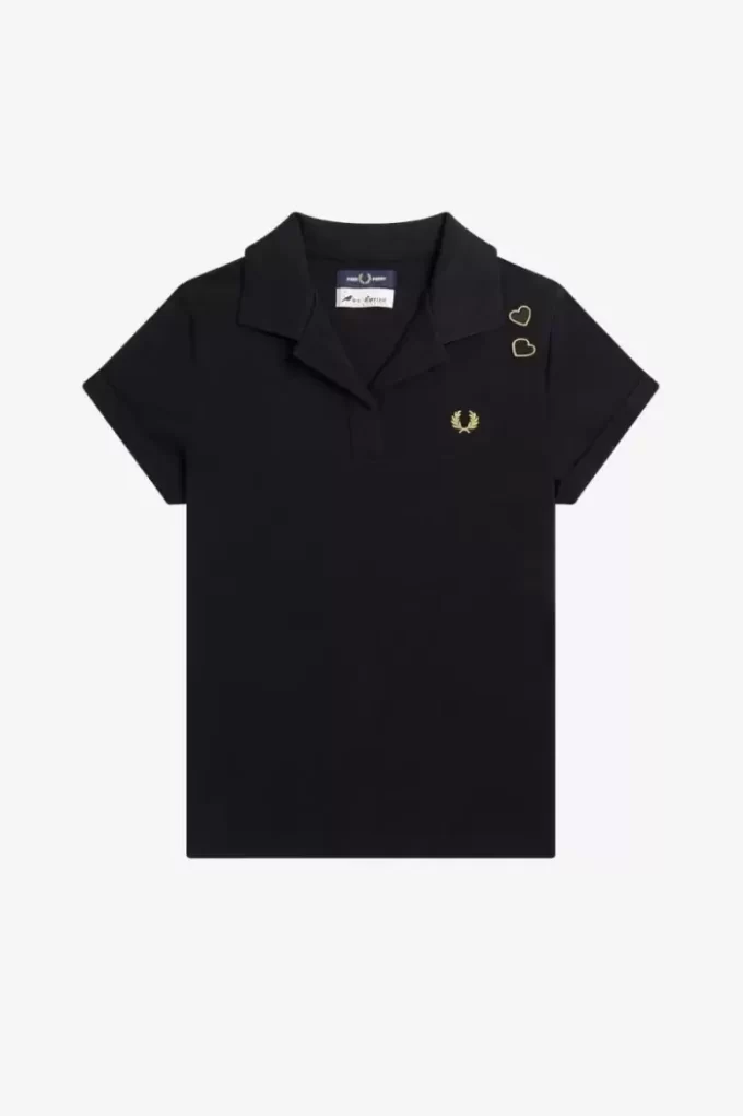 Damen-Poloshirt aus Piqué mit offenem Kragen