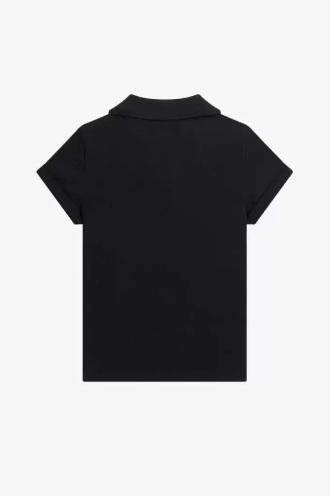 Damen-Poloshirt aus Piqué mit offenem Kragen