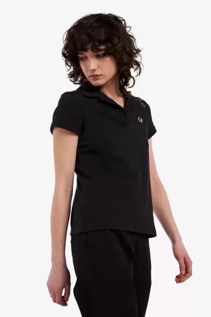Damen-Poloshirt aus Piqué mit offenem Kragen