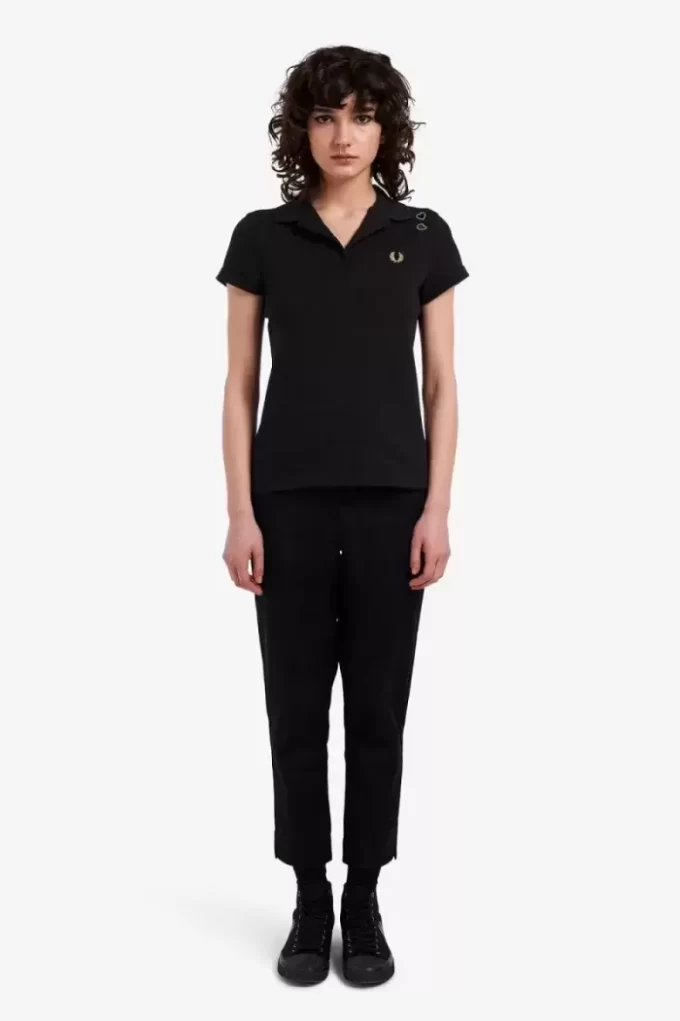 Damen-Poloshirt aus Piqué mit offenem Kragen