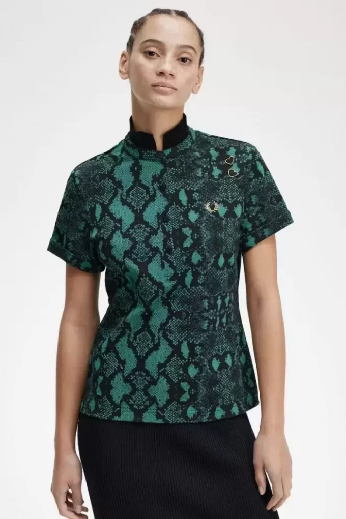 Damen-Poloshirt mit Schlangenmuster