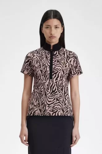 Damen-Poloshirt mit Zebra-Print