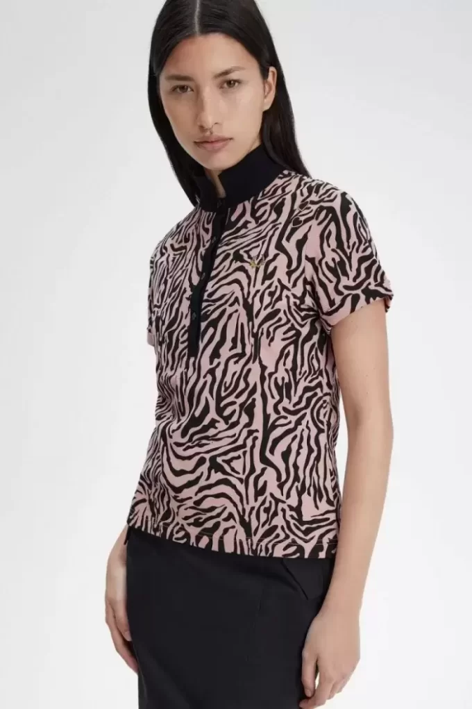 Damen-Poloshirt mit Zebra-Print