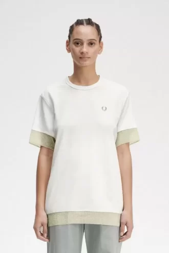 Damen-T-Shirt aus Piqué mit transparentem Besatz