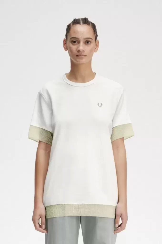 Damen-T-Shirt aus Piqué mit transparentem Besatz