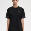 Damen-T-Shirt aus Piqué mit transparentem Besatz