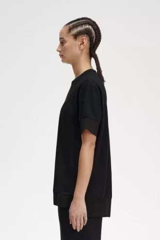 Damen-T-Shirt aus Piqué mit transparentem Besatz