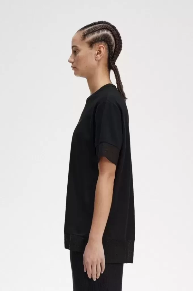 Damen-T-Shirt aus Piqué mit transparentem Besatz