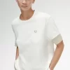 Damen-T-Shirt aus Piqué mit transparentem Besatz