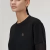 Damen-T-Shirt aus Piqué mit transparentem Besatz
