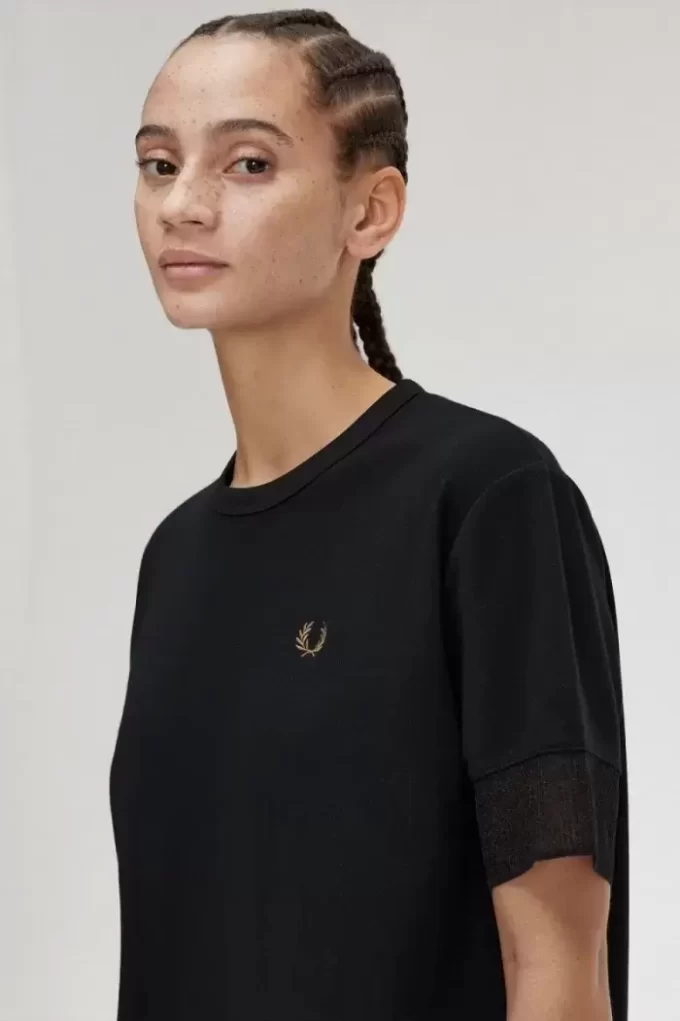 Damen-T-Shirt aus Piqué mit transparentem Besatz