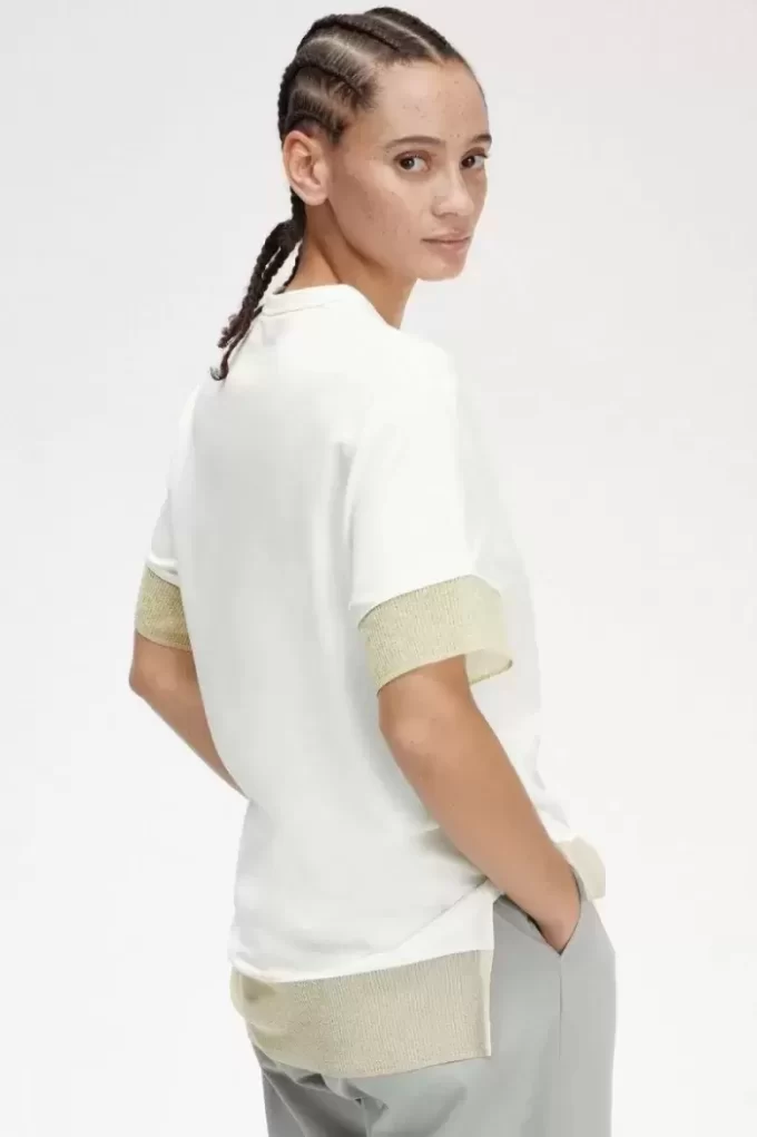 Damen-T-Shirt aus Piqué mit transparentem Besatz
