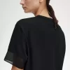 Damen-T-Shirt aus Piqué mit transparentem Besatz