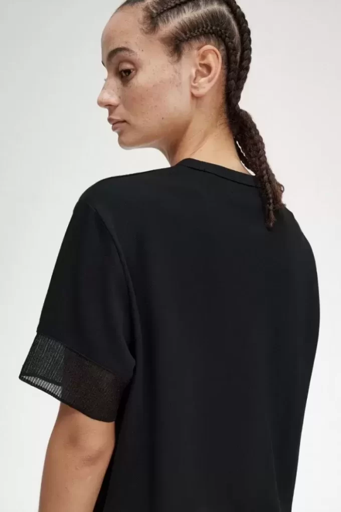 Damen-T-Shirt aus Piqué mit transparentem Besatz
