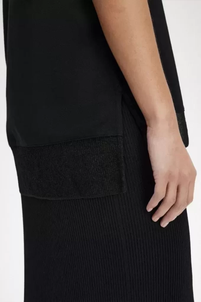 Damen-T-Shirt aus Piqué mit transparentem Besatz