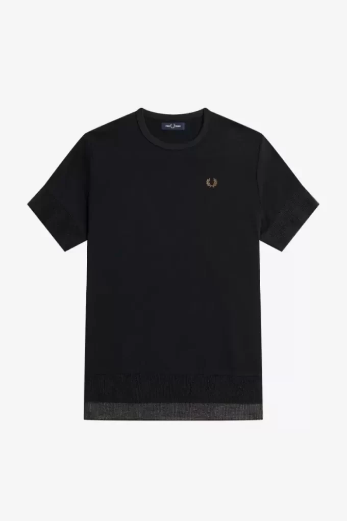 Damen-T-Shirt aus Piqué mit transparentem Besatz