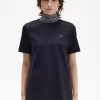 Damen-T-Shirt mit hohem Kragen und Jacquard-Besatz
