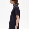 Damen-T-Shirt mit hohem Kragen und Jacquard-Besatz