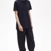 Damen-T-Shirt mit hohem Kragen und Jacquard-Besatz