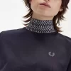 Damen-T-Shirt mit hohem Kragen und Jacquard-Besatz