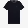 Damen-T-Shirt mit hohem Kragen und Jacquard-Besatz