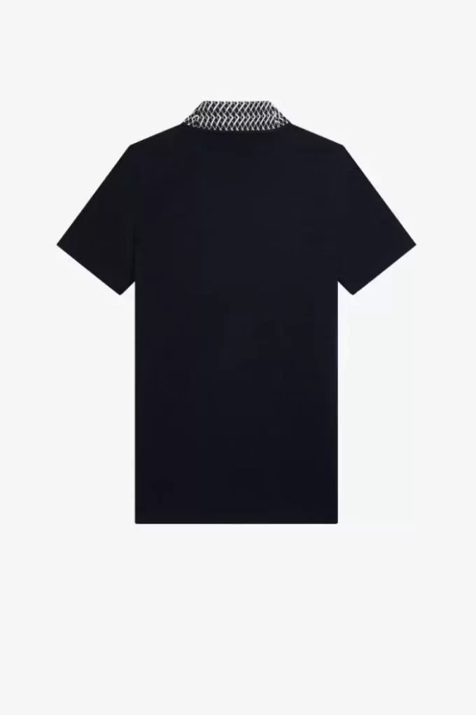 Damen-T-Shirt mit hohem Kragen und Jacquard-Besatz