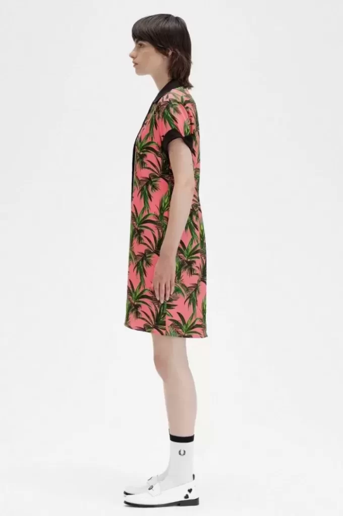Damenkleid mit Palmendruck-Shirt
