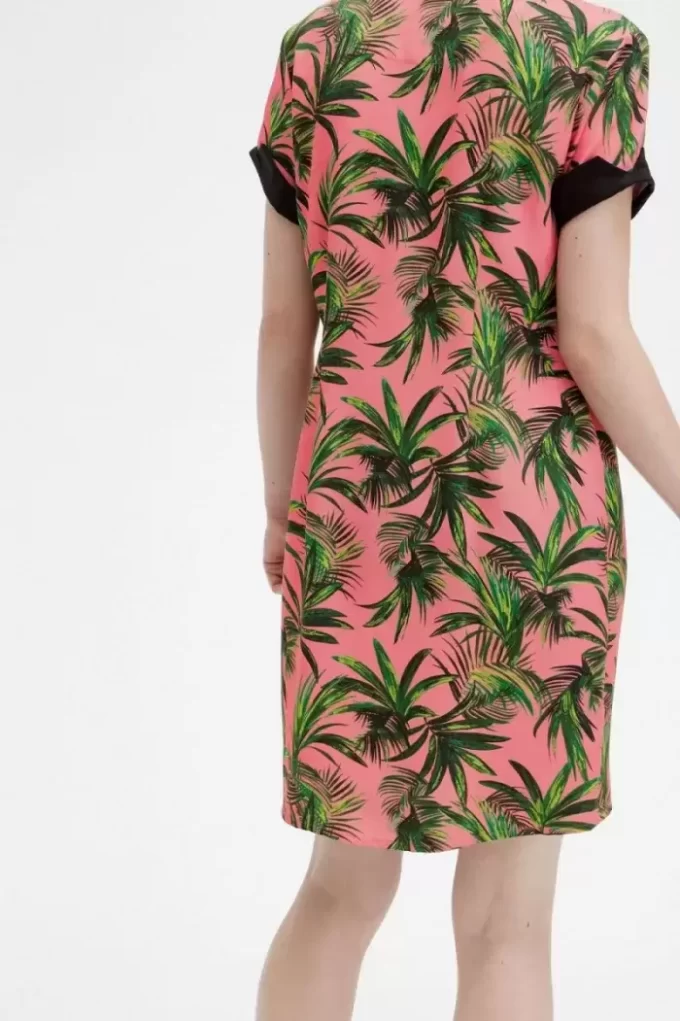Damenkleid mit Palmendruck-Shirt