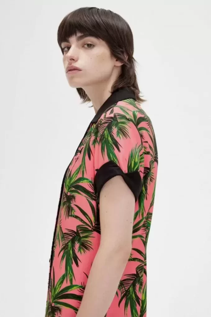 Damenkleid mit Palmendruck-Shirt