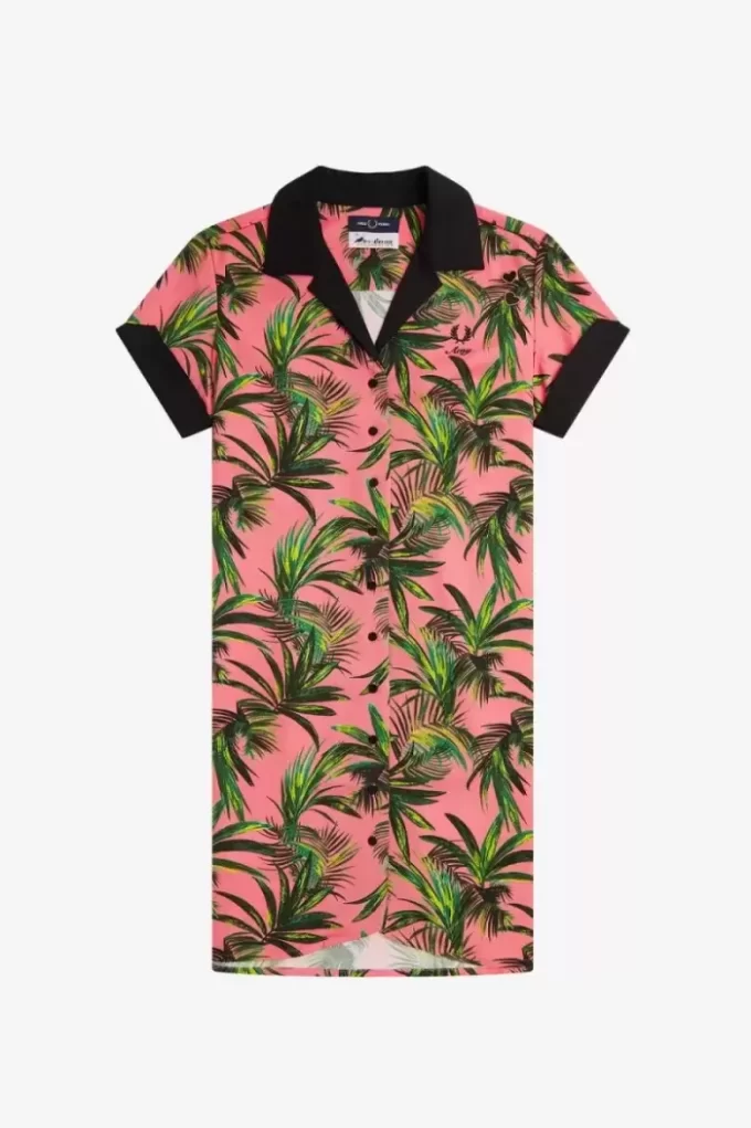 Damenkleid mit Palmendruck-Shirt