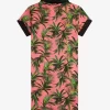 Damenkleid mit Palmendruck-Shirt