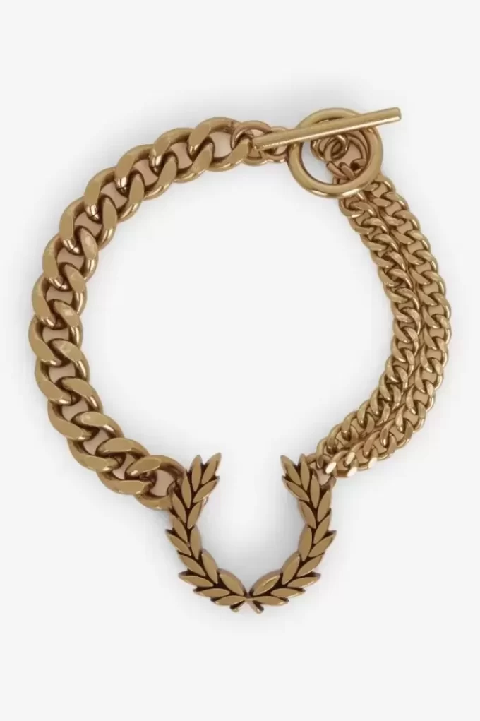 Doppeltes Lorbeerkranz-Armband mit Kette für Damen
