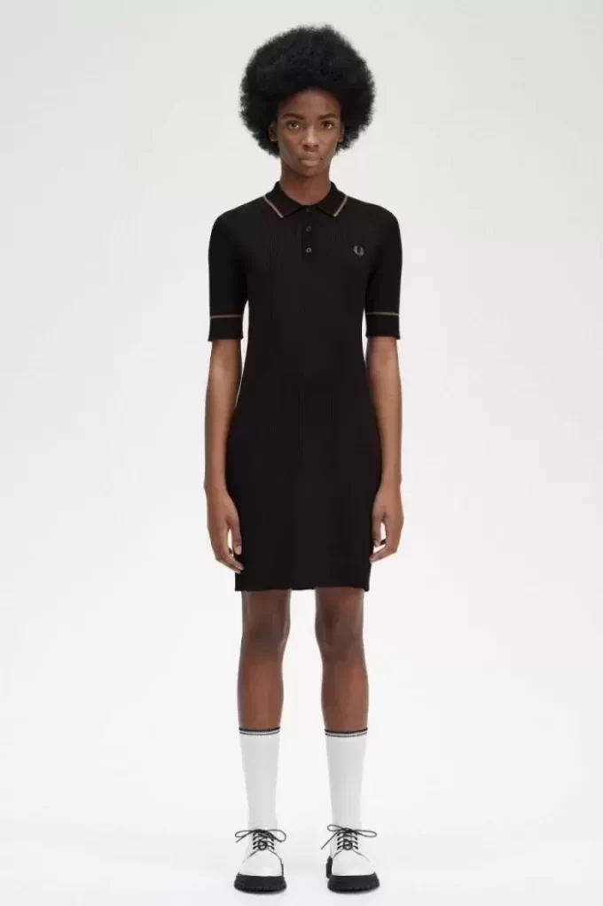 Geripptes Strickhemd Damenkleid