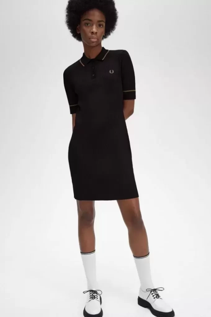 Geripptes Strickhemd Damenkleid