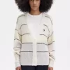 Gestreifte Damen-Strickjacke mit offenem Strick
