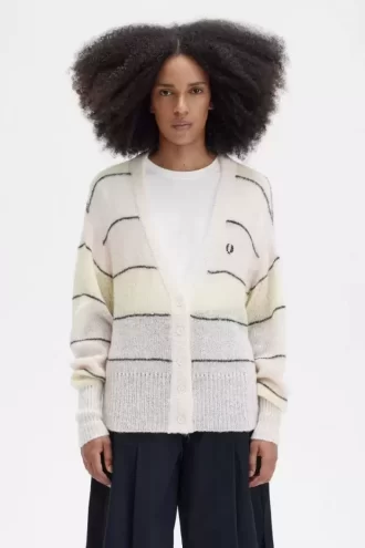 Gestreifte Damen-Strickjacke mit offenem Strick